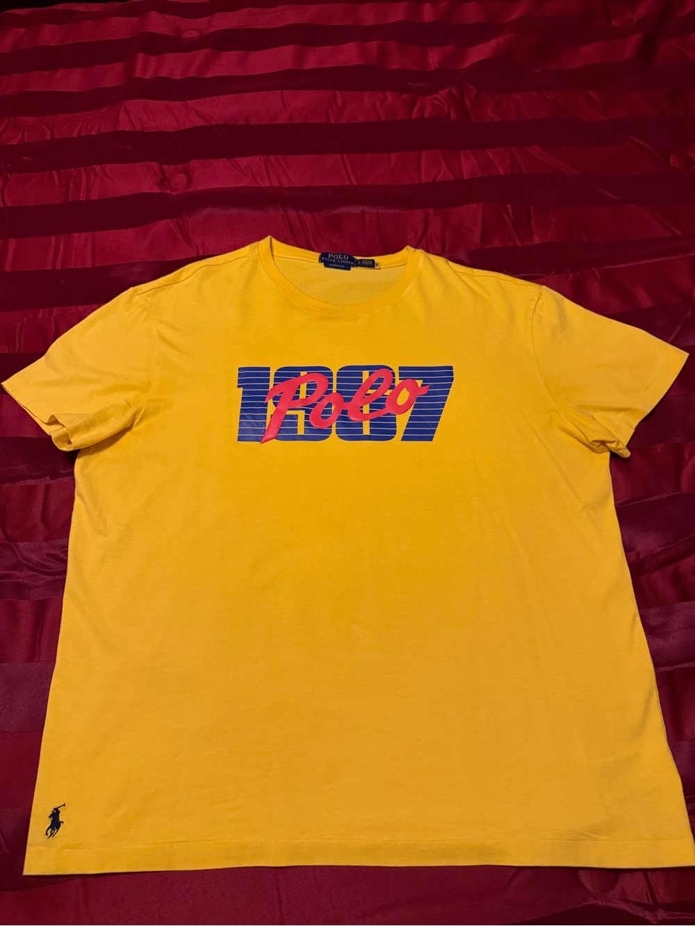 Polo by Ralph Lauren Yellow Graphic Crewneck Tee with Blue & Pink Logo
